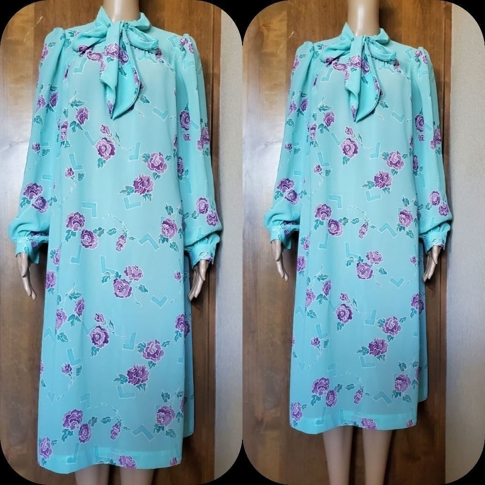 Vintage LA CHEMISE semi-transparente Pastel FloralLounge gown